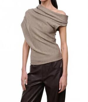NEW STAUD mabel asymmetrical draped knit sweater in sesame